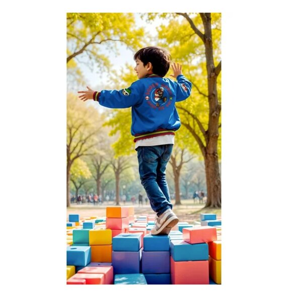 Nintendo Super Mario Varsity Bomber Jacket Little Boy, Mario & Yoshi Size 8 Blue - Picture 5 of 6